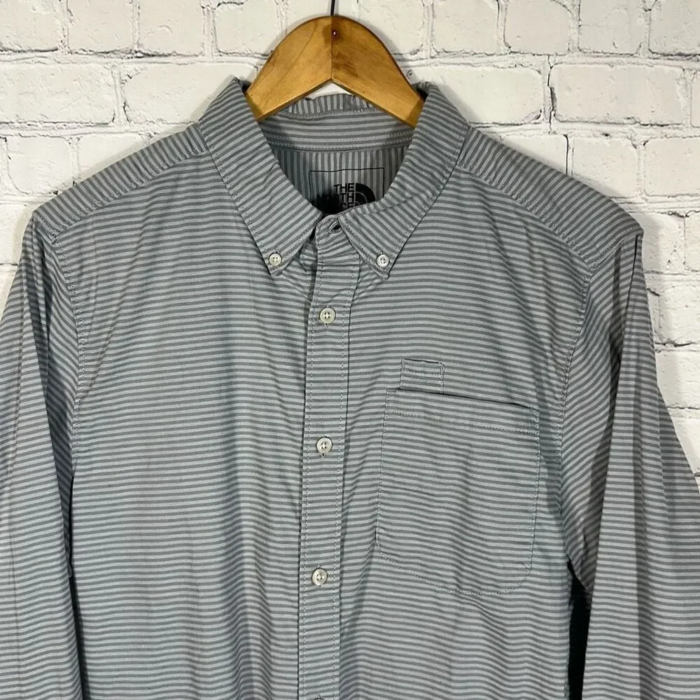 The North Face Mens‎ Gray Striped Long Sleeve Shirt size M Medium